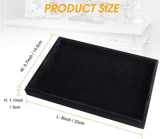 Mornajina 2 Pcs 9" x 5.7" Velvet Jewelry Tray Jewelry Display Tray, Stackable Empty Plate Trays for Earrings Necklaces Bracelet Rings Display Showcase - Black