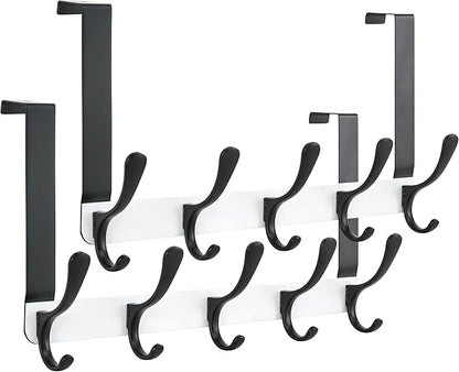 SKOLOO Over The Door Hook, Door Hanger Hooks for Hanging Clothes, Towels, Coats, Hats, Over The Door Towel Hook - Pack of 2, Black on White, Assembly Required
