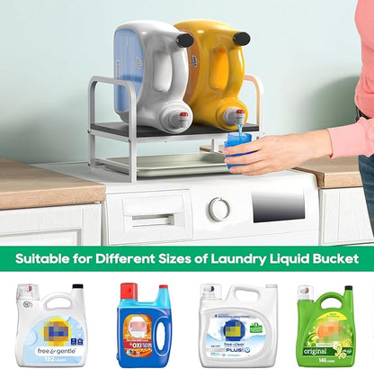 Laundry Detergent Holder Stand, Liquid Detergent Dispenser Shelf Organizer with Cleanable Drip Tray, Liquid Holder Stand Catcher for Laundry Room Organization and Storage (Flat-BlackWhite)