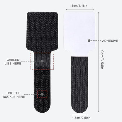 100 Pcs Hook and Loop Cable Ties, Self Adhesive Cable Management Under Desk Cable Straps, Adjustable Cord Organizer for Desk Home Office Organization (Black)