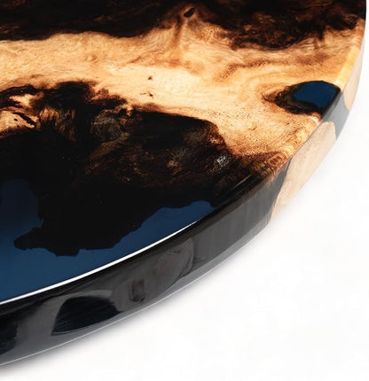 Handmade Reversible 16" Wood and Epoxy Resin Lazy Susan, Turntable for Kitchen Countertop, Rotating Display Stand, Organizer and Storage for Dining Table, Cup Board, Home Decor (Clear Dark Blue)