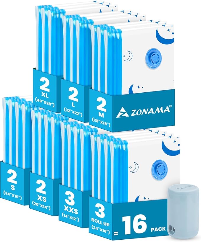 Vacuum Storage Bags with Electric Pump, 16 Pack Vacuum Sealed Bag with 1500mAh Rechargeable Battery for Clothes, Blanket, Duvets, Pillows, Comforters, Travel
