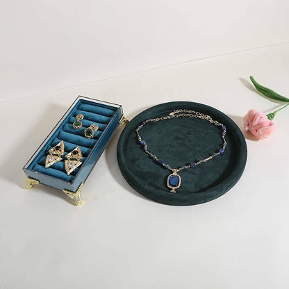 GemeShou Round Jewelry Organizer Plate, Top Microfiber Velvet Jewelry Display Tray, Empty Jewelry Showcase Tray for Necklaces, Bracelets, Rings, Earrings (Green-Large, 9.8 x 9.8 in)