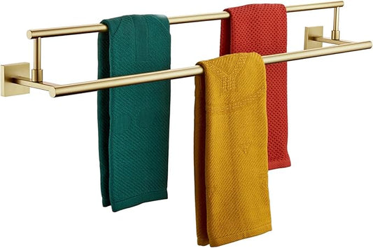 KOKOSIRI Bath Towel Bars 36-Inch Double Towel Rails Overlength Bathroom Racks for Cabinet Kitchen Brushed Gold Stainless Steel B5009BG-L36