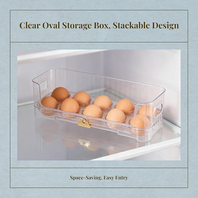 Egg Holder,Home Egg Container for Refrigerator Side Door Egg Dispenser Stackable Organizer Tray Container for Kitchen or Pantry Organizers and Storage Cupboard Cabinet