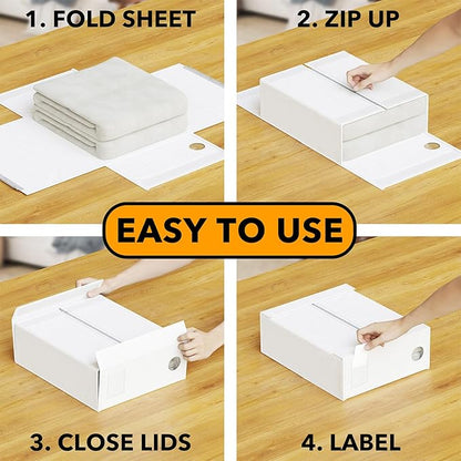 SpaceAid 10 Pack Bed Sheet Organizers and Storage, Foldable Sheet Organizer for Linen Closet, Sheets Set Folder Keeper with Window XL (Queen & King Size) Organizing Bedding Container, White