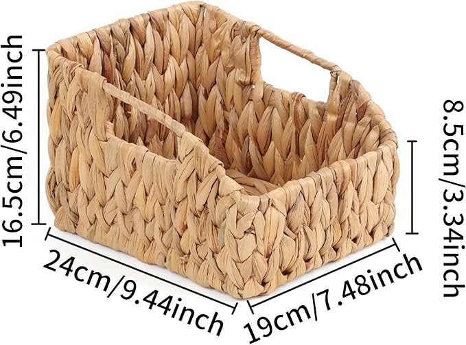 FEILANDUO Wicker Basket with Handles, Handwoven Storage Basket for Pantry, Trapezoid Decorative Baskets for Shelves Home Organizer (Natural(Water Hyacinth), 7.48"L x 9.44"W x 6.49"H)