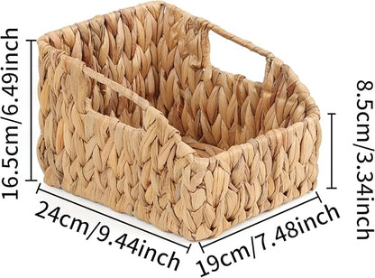FEILANDUO Wicker Basket with Handles, Handwoven Storage Basket for Pantry, Trapezoid Decorative Baskets for Shelves Home Organizer (Natural(Water Hyacinth), 7.48"L x 9.44"W x 6.49"H)
