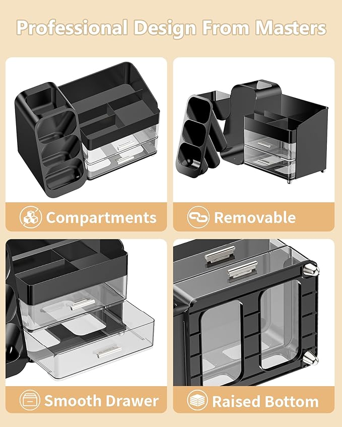 Anylady Makeup Organizer with Drawers, Skincare Organizer (Large Size Thick), Storage Box Cosmetic Display Cases, Make up Organizers for Vanity, Dresser, Desk, Kitchen, Countertop (black)
