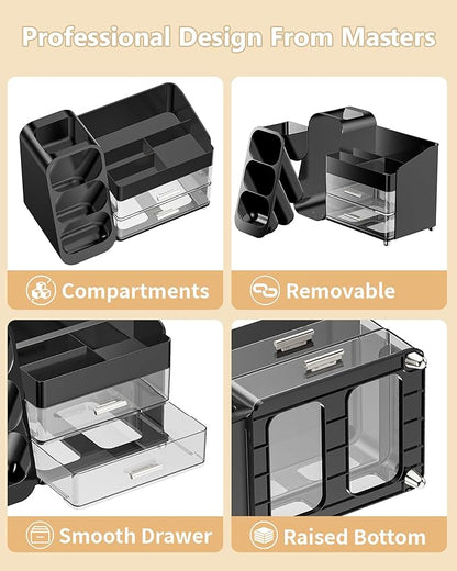 Anylady Makeup Organizer with Drawers, Skincare Organizer (Large Size Thick), Storage Box Cosmetic Display Cases, Make up Organizers for Vanity, Dresser, Desk, Kitchen, Countertop (black)