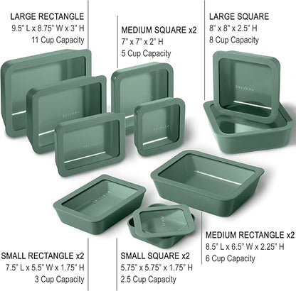 Ceramic Coated Glass Food Storage Containers | No PTFE, PFOA, PFAS, and BPA | Reusable Non Toxic Meal Prep Containers with Glass Lids | Easy To Store | 10 Piece Set [Pine]