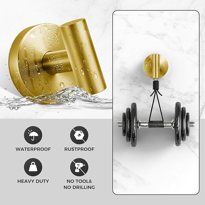 WingWider Shower Hooks for Inside Shower,No-Drill Removable&Reusable Towel Hooks for Bathroom,Heavy Duty Suction Cup Hooks for Glass Window,4 Packs(Gold)
