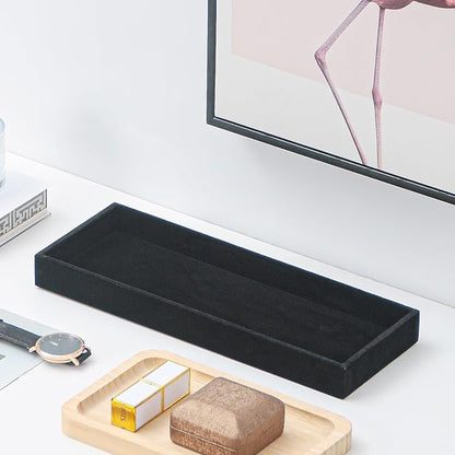 Divided Drawer Organizer Tray, Velvet Jewelry Storage Tray, Necklace Bracelet Ring Earring Display Tray,Bedside Nightstand Desk Holder Tray for Phone Watch Sunglasses Cosmetics Storage/Black/1grid