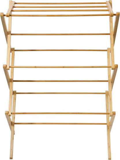 Gibson Home Riverrun Foldable Bamboo Drying Rack for Clothes & Towels – 2-Tier Collapsible Laundry Drying Rack, Space-Saving Air Dry Stand for Clothes, Towels, Blankets, etc for Indoor & Outdoor Use