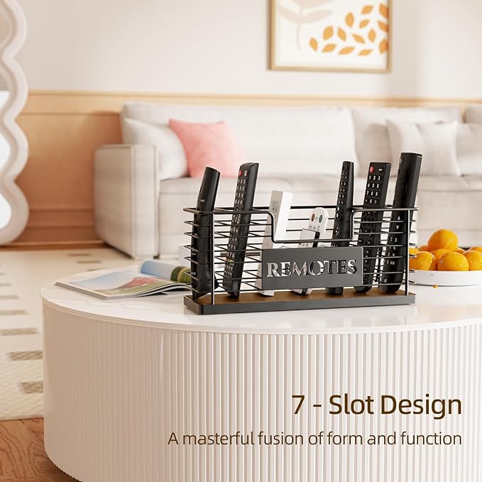 Remote Control Holder, 5-Slot TV Remote Holder Wall Mount, Universal Remote Caddy – Large Size Design for Wall, Table, Living Room, Bedroom – Easy Installation (Black-7 Slot)