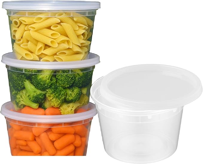 ProTakeOut 16oz [24 set] Heavy Duty Plastic Deli Container | BPA-Free Food Storage with Airtight Leak‑Proof Lids | Microwave, Freezer & Dishwasher Safe – Stackable, Bulk Reusable Soup & Meal Prep Tub