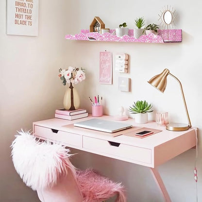 Rainbow Glitter Acrylic Floating Shelves, 23.6" Wall Mounted Nursery Bookshelves, Display Ledge for Books Toys Cosmetic Storage, Bathroom Bedroom Living Room Wall Organizer, 2 Pack, Pink