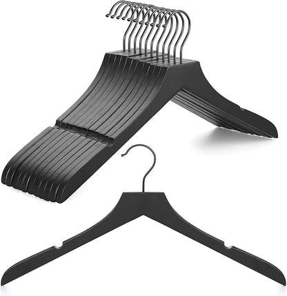 TOPIA HANGER Black Wooden Hangers, Rubber Wood Clothes Hangers with Rotatable Black Hook and Smooth Cut Nothces, Set of 12 for Coats, Suits, Jackets, Sweaters, Dresses - CTS01B