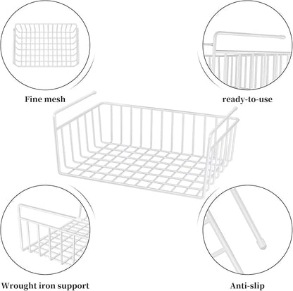 SUFAUY 6-Pack Under Shelf Basket Storage, Wire Shelves for Storage and Organization, Under Cabinet Paper Plate Dispenser Organizer Holds up to 22lbs for Pantry Closet, 10.6“d x 16" w, White