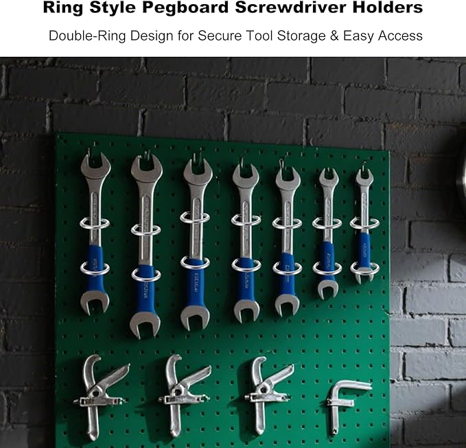 5Pcs Pegboard Screwdriver Holder Tool Organizers Double-Ring Peg Board Hang Tool Holders Hooks and Hangers for Screw Drivers Wrench Hammer Pliers Storage Accessories Wall Mount Tool Storage