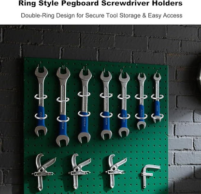 5Pcs Pegboard Screwdriver Holder Tool Organizers Double-Ring Peg Board Hang Tool Holders Hooks and Hangers for Screw Drivers Wrench Hammer Pliers Storage Accessories Wall Mount Tool Storage