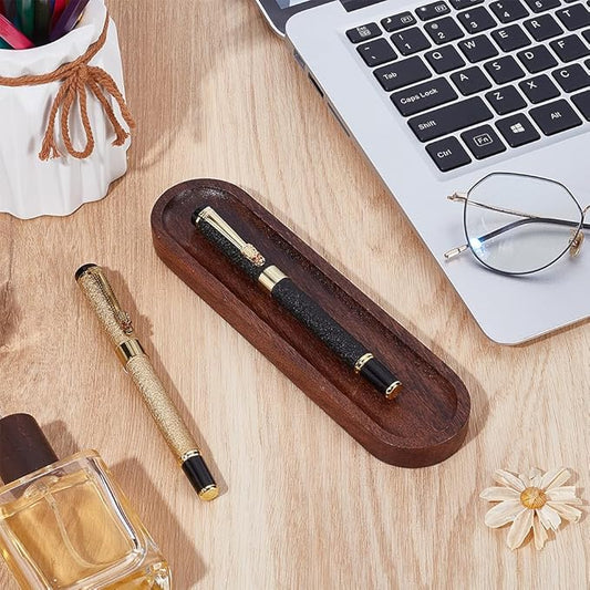 UNICRAFTALE Walnut Wood Desk Pen Tray Office Desk Organizer Minimalist Pencil Holder for Writing Instrument Rest Work Student Teacher Gift 7.48"x1.96"
