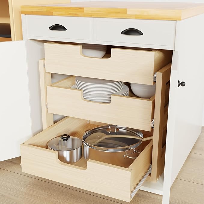 Pull Out Cabinet Organizer, 20''W×21''D×19''H Soft Close Slide Out Wooden Pull out Drawers, Three Tier Slide out Wood Cabinet Organizer, for Base Cabinet Organization in Kitchen, Pantry, Bathroom