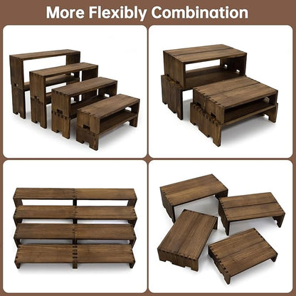 2 Set 8Pcs Large Display Riser Wood Risers Wooden Cupcake Display Stand 4Tiered Racks Perfume Display Dessert Food Stands for Vendors Event Party