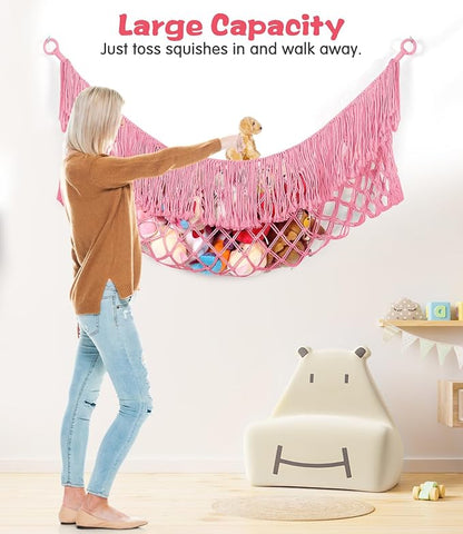 Stuffed Animal Hammock - Extra Large 63'' Long, Stuffed Animal Storage, stuffed animal Holder net, Hammock Large, Storage Hanging Organizer - Pink