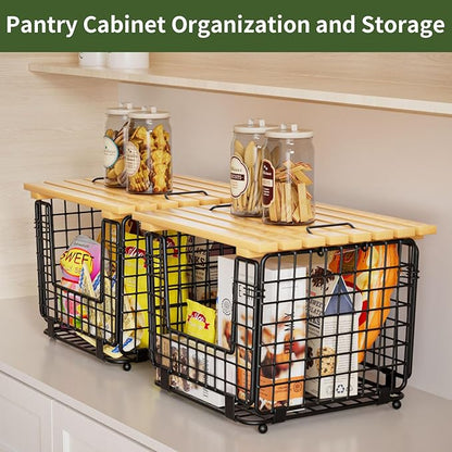 Wire Storage Basket for Kitchen Pantry: GGIU Stackable Kitchen Counter Organizers - Wire Organizing Bin for Produce Vegetable Potato and Onion Black