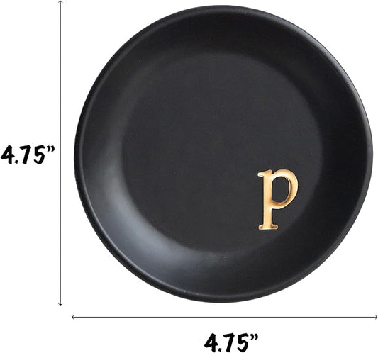 COLLECTIVE HOME - Ceramic Jewelry Tray, Decorative Trinket Dish for Rings Earrings Necklaces Bracelet Watch Keys, Birthday Mother's Day Christmas Gift for Women, 4.75", Black Surface (p)