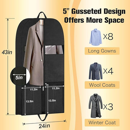 43" Garment Bags for Closet Storage and Travel, Gusseted Hanging Garment Bags for Men Women with Pockets Handles and Zipper, Suit Cover Bags for Clothes, Suits, Dress, Shirts, Coats, Jackets