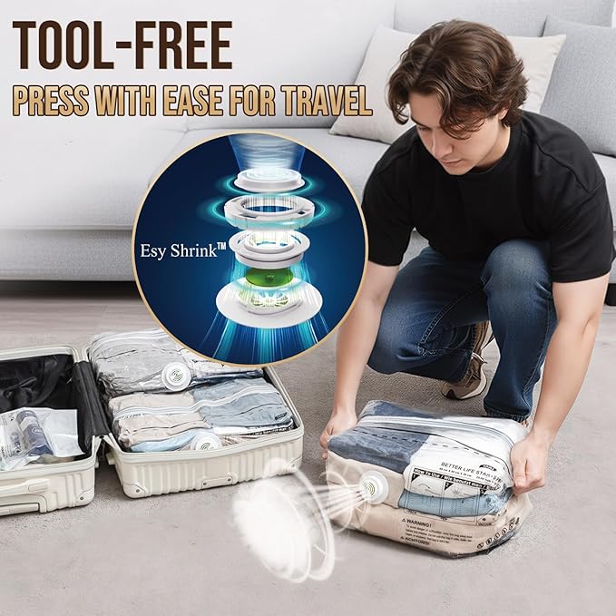 TAILI 10 Pack Cube Vacuum Storage Bags, Medium Size (25x19x11 inch), Vacuum Seal Bags for Clothing, Travel Compression Packing for Clothes, Blankets, Baby Clothes, Travel Essential