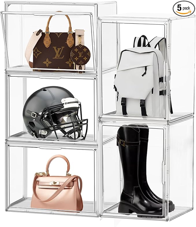 EZJOB 5 Pack XX-Large Acrylic Display Case Purse Organizer Clear Plastic Handbag Storage Organizer for Closet Storage Bins for Boots, Big Bag, Backpack,Collectibles, Cosmetic