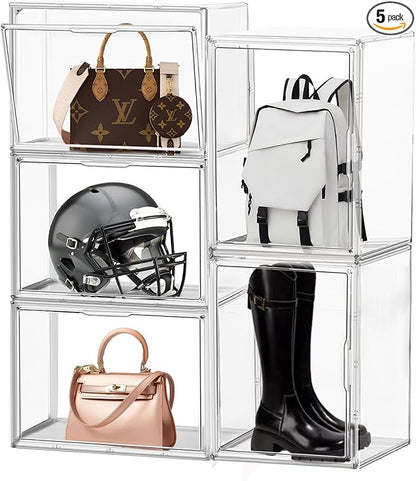 EZJOB 5 Pack XX-Large Acrylic Display Case Purse Organizer Clear Plastic Handbag Storage Organizer for Closet Storage Bins for Boots, Big Bag, Backpack,Collectibles, Cosmetic