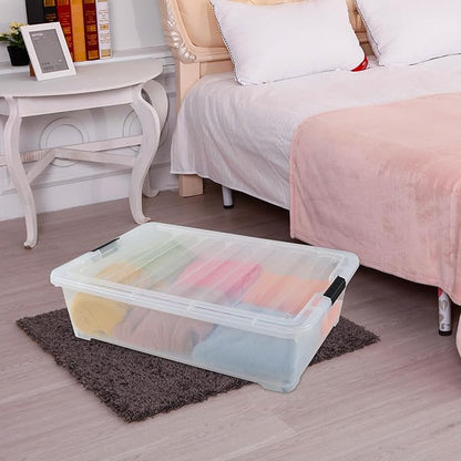 Buyitt 50 Quart Wheeled Latching Storage Box, Stackable Bin with Latch Lid, Plastic Container to Organize Shoes Underbed (3 Pack)