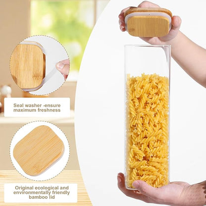 Glass Food Storage Jars with Lids(2.2QT)Square Set of 3 ,Glass Storage Containers Clear Glass Food Canister with Bamboo Lid Airtight For Serving Tea, Coffee Beans, Flour,Cookie, Cereal,Spice and More