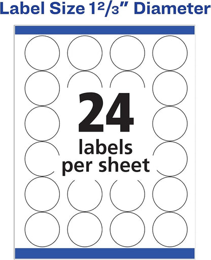 Avery Round Printable Labels, 1-2/3" Diameter, Matte White, Sure Feed Technology, Laser & Inkjet Compatible, 600 Blank Labels Total, Great for Branding, Packages, School Supplies, and More (5293)