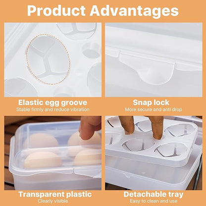 2 Pack Egg Container for Refrigerator, Shockproof 6 Grid Egg Storage Box Plastic Crisper Egg Holder for Countertop, Portable Egg Carriage for Outdoor Camping Picnic