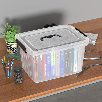 Qqbine 18 Quart Clear Plastic Storage Latching Bin with Lids, Latch Box with Handle, 4 Packs