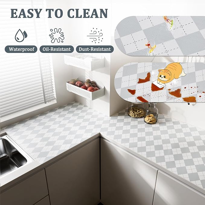 Shelf Liner for Kitchen Cabinets 24" x 360" Non-Adhesive Non-Slip Drawer Liners for Dresser, Waterproof Washable Paper, Durable Protector Mat for Pantry Shelves Cupboards, Light Grey