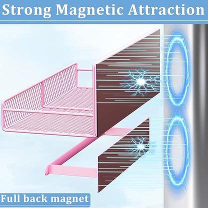 Magnetic Shelf for Washing Machine 4-Pack: Widen Magnetic Laundry Organizer (5"-6") with Hanger Organizer, Strong Magnet, Rust Proof, Heavy Duty Magnetic Spice Rack for Refrigerator (Pink)