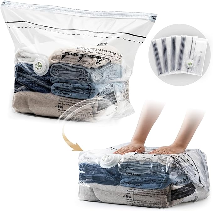 TAILINK Cube Vacuum Storage Bags, 4 Pack Medium Size (25x19x11 inch), Vacuum Seal Bags for Clothing, Compression Packing for Clothes, Blankets, Baby Clothes, No Pump Needed