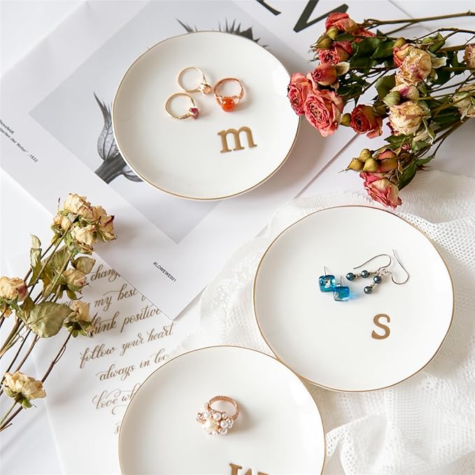 COMMGOAL Ceramic Ring Holder for Jewelry, Jewelry Tray, Ring Dish, Aesthetic Room Decor, Engagement Gifts Bride Gifts Wedding Gifts for Women, White, 4.75"(T)