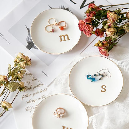 COMMGOAL Ceramic Ring Holder for Jewelry, Jewelry Tray, Ring Dish, Aesthetic Room Decor, Engagement Gifts Bride Gifts Wedding Gifts for Women, White, 4.75"(T)