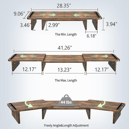 Zimilar Dual Monitor Stand Riser, Monitor Stand with Adjustable Length and Angle, Wood Monitor stand for desk, Monitor Riser for 2 monitors with Storage Space(Rust Brown Large)