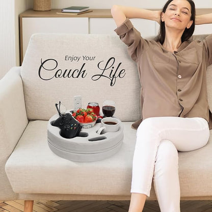 Couch Cup Holder Pillow - Cup Glass Cozy Pillow | Couch Caddy Sofa Bed Buddy Holds Drinks, Snacks, Remote, Phones, Tablet. Keep Drinks Stand and Prevent Spills for Car, Park, Beach, Picnic (Sliver)