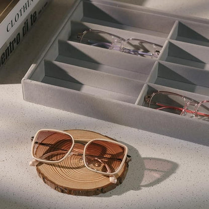 XHMQYC Glasses Holder Box Drawer Sunglass Organizer for Men Clear Wide Storage Case 8 Slots Multiple Reading Glasses Display, Gray Velvet