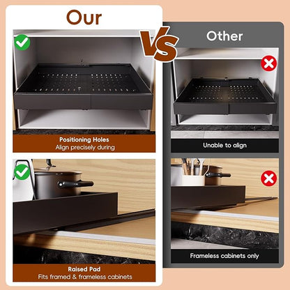 OneDream 2 Pack Pull Out Cabinet Organizer, 21" Deep Slide Out Drawers for Kitchen Cabinets, No Drill Adhesive Pull Out Drawers for Cabinets, Back Roll Out Shelves Adjustable Width 12.05"-20.4"