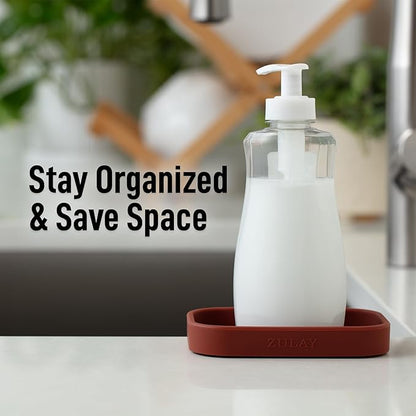 Zulay Kitchen Small Silicone Sponge Holder (4.9x3.3”) – Space-Saving Sink Organizer Tray for Sponge, Soap, Brush & More – Compact Non-Slip Dish for Kitchen & Bathroom (Canyon Rose)
